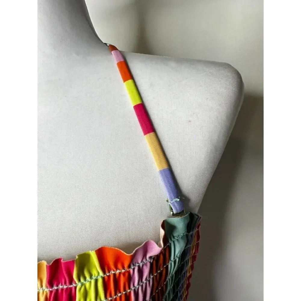 MSRP $20 SALT + COVE Striped Removable Strap Smocked Cabana Bandeau Top Size L
